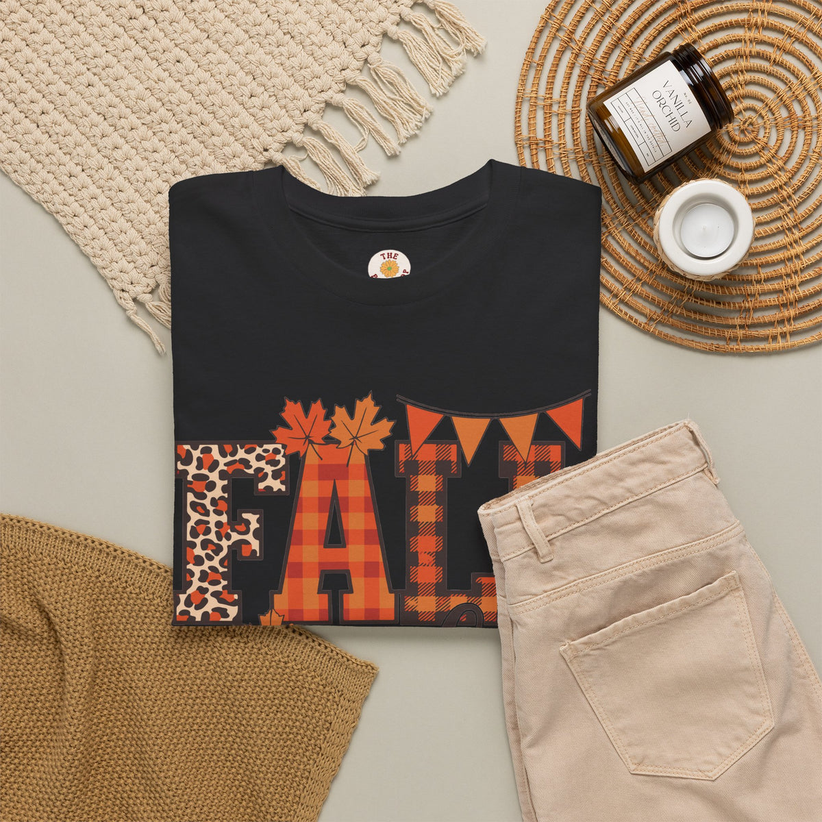 Fall Vibes T-Shirt — Pumpkin Plaid & Leopard Autumn Graphic Tee