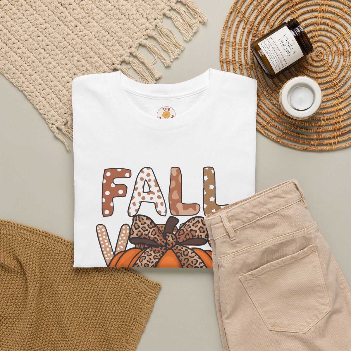Fall Vibes Pumpkin Tee — Leopard Bow Autumn Graphic T-Shirt