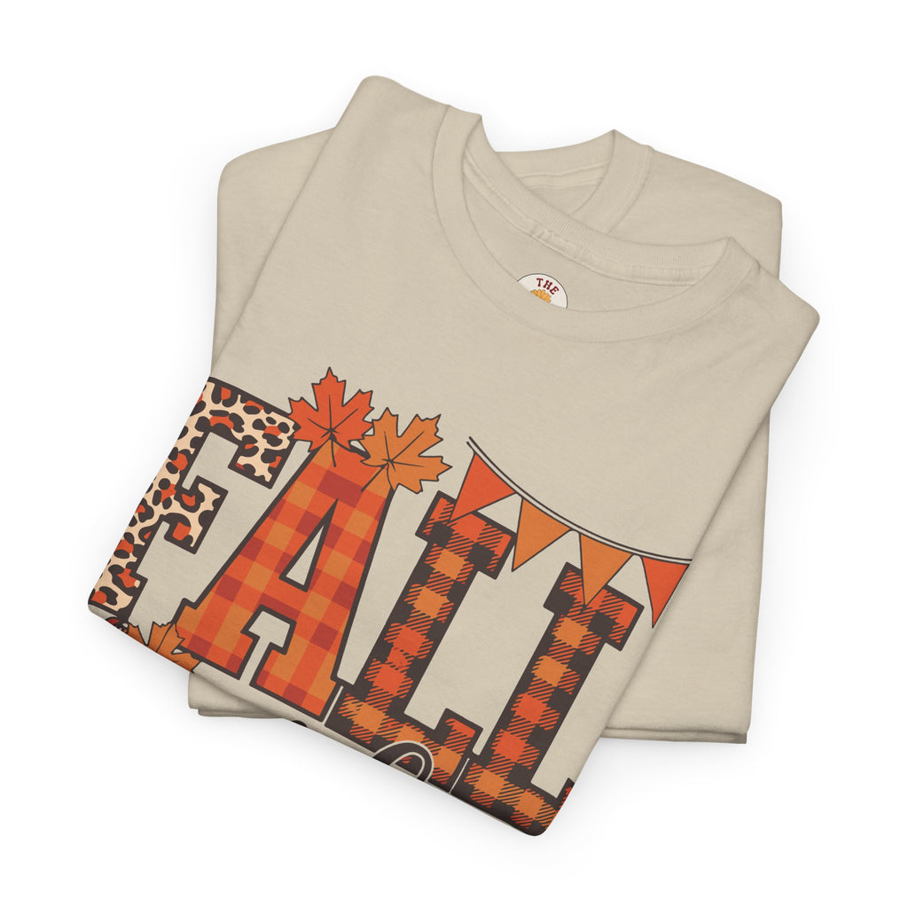 Fall Vibes T-Shirt — Pumpkin Plaid & Leopard Autumn Graphic Tee
