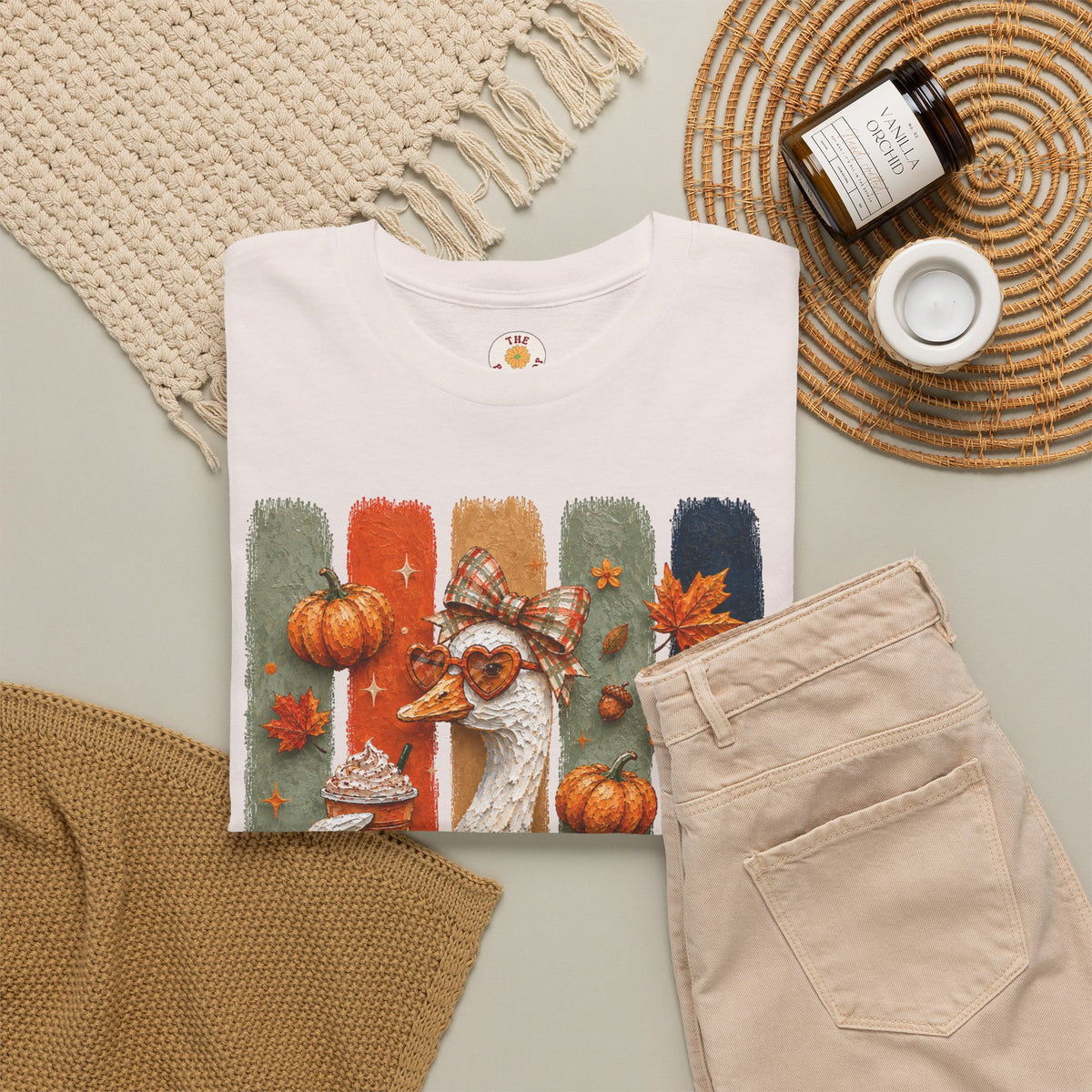 Autumn Goose Tee — Cute Fall Pumpkin & Leaves Thanksgiving Shirt