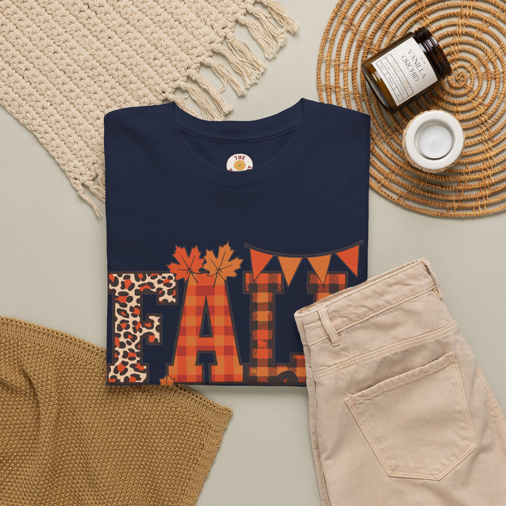 Fall Vibes T-Shirt — Pumpkin Plaid & Leopard Autumn Graphic Tee