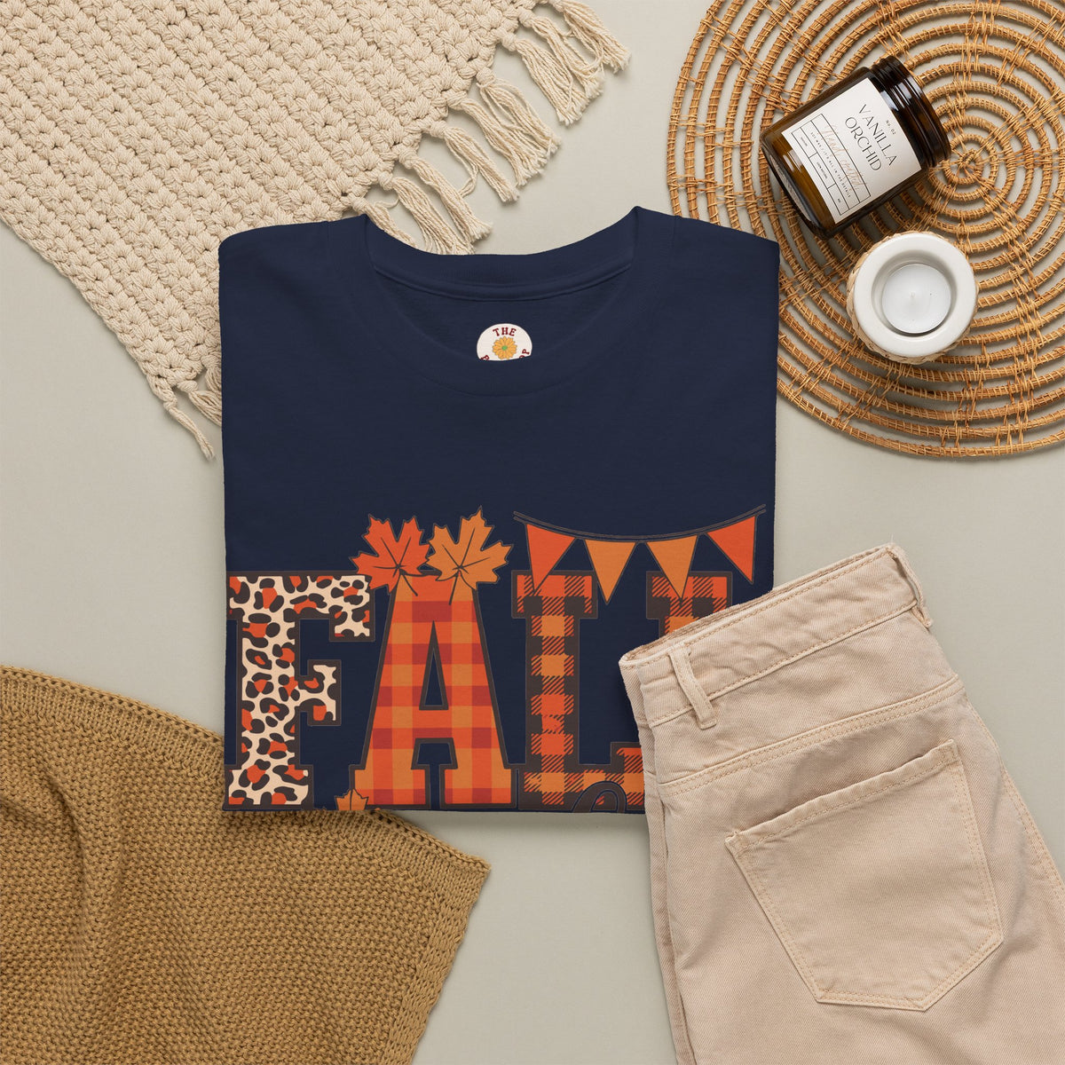 Fall Vibes T-Shirt — Pumpkin Plaid & Leopard Autumn Graphic Tee