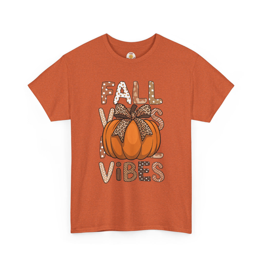 Fall Vibes Pumpkin Tee — Leopard Bow Autumn Graphic T-Shirt