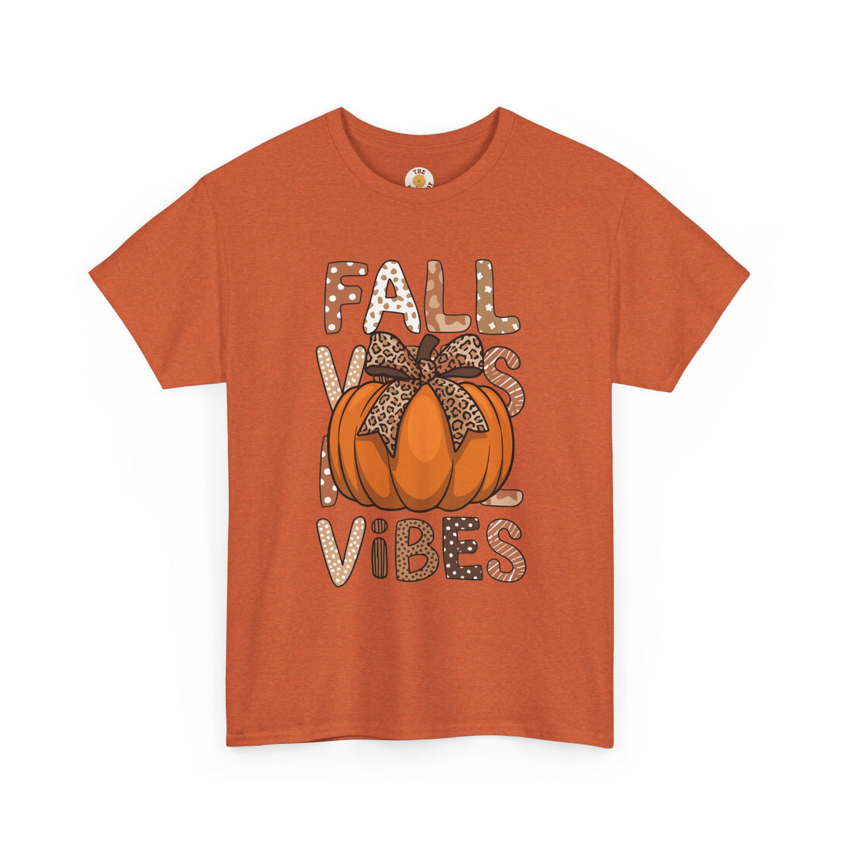 Fall Vibes Pumpkin Tee — Leopard Bow Autumn Graphic T-Shirt