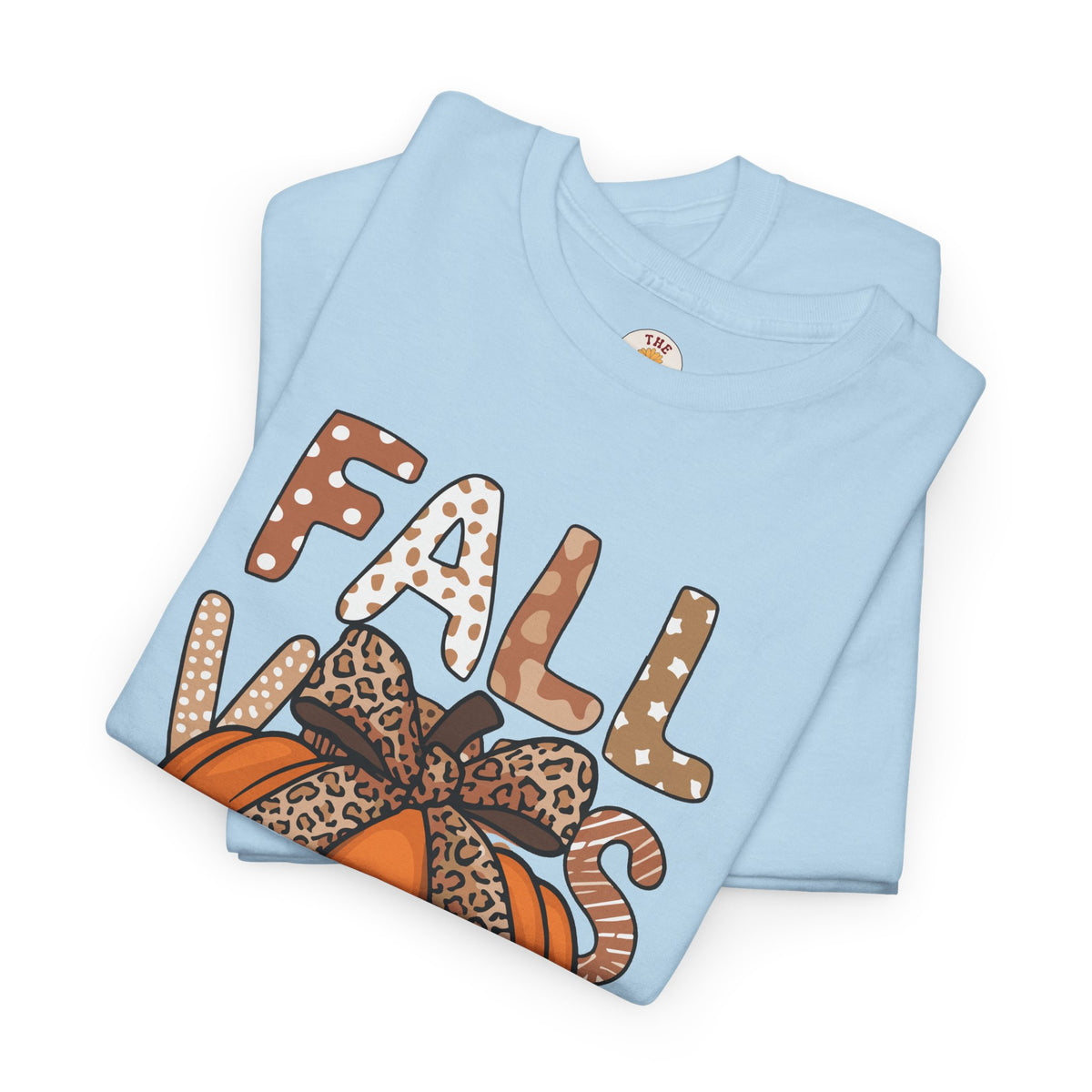 Fall Vibes Pumpkin Tee — Leopard Bow Autumn Graphic T-Shirt