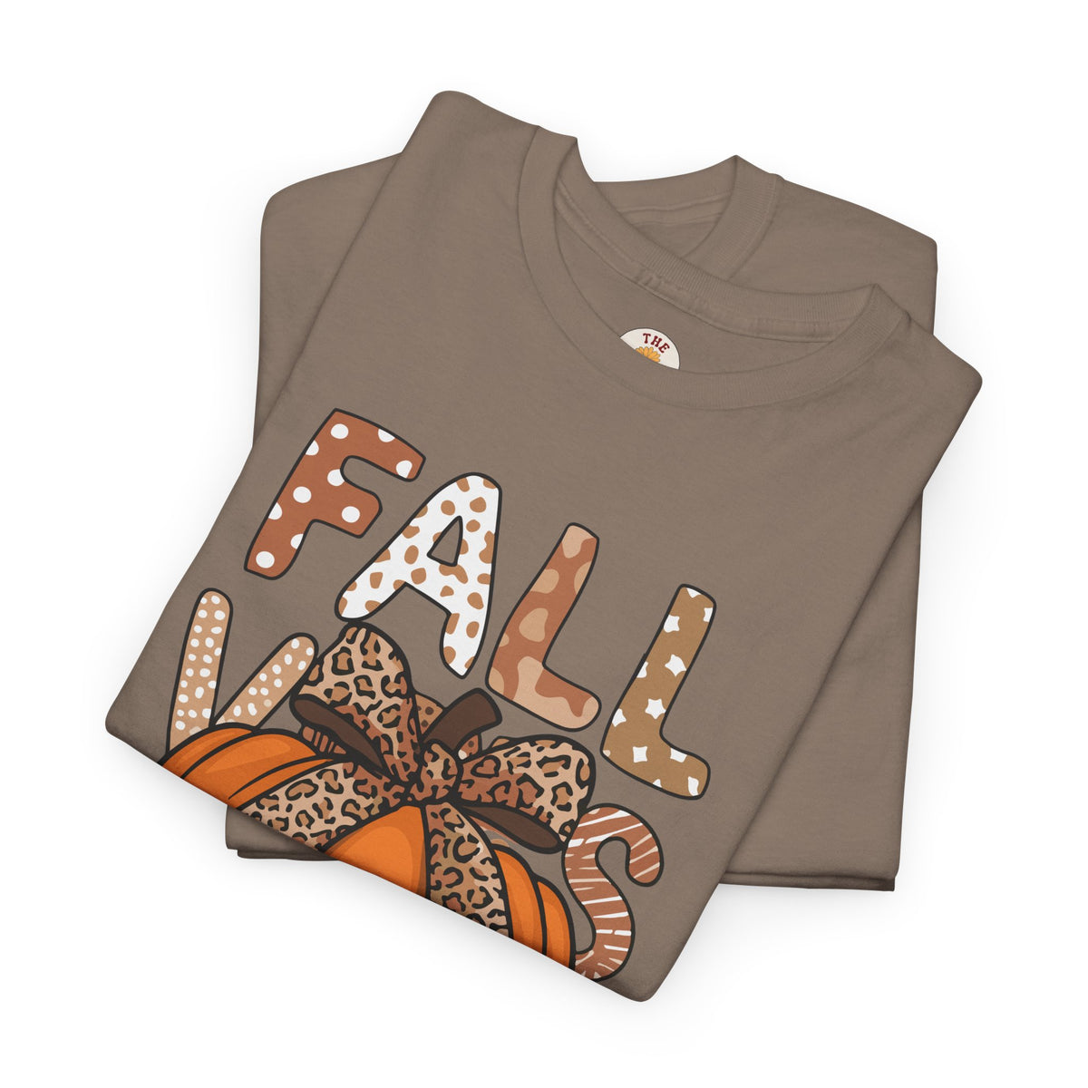Fall Vibes Pumpkin Tee — Leopard Bow Autumn Graphic T-Shirt