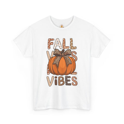 Fall Vibes Pumpkin Tee — Leopard Bow Autumn Graphic T-Shirt