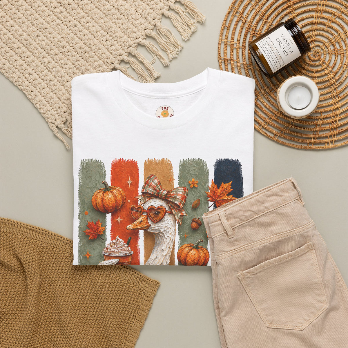 Autumn Goose Tee — Cute Fall Pumpkin & Leaves Thanksgiving Shirt