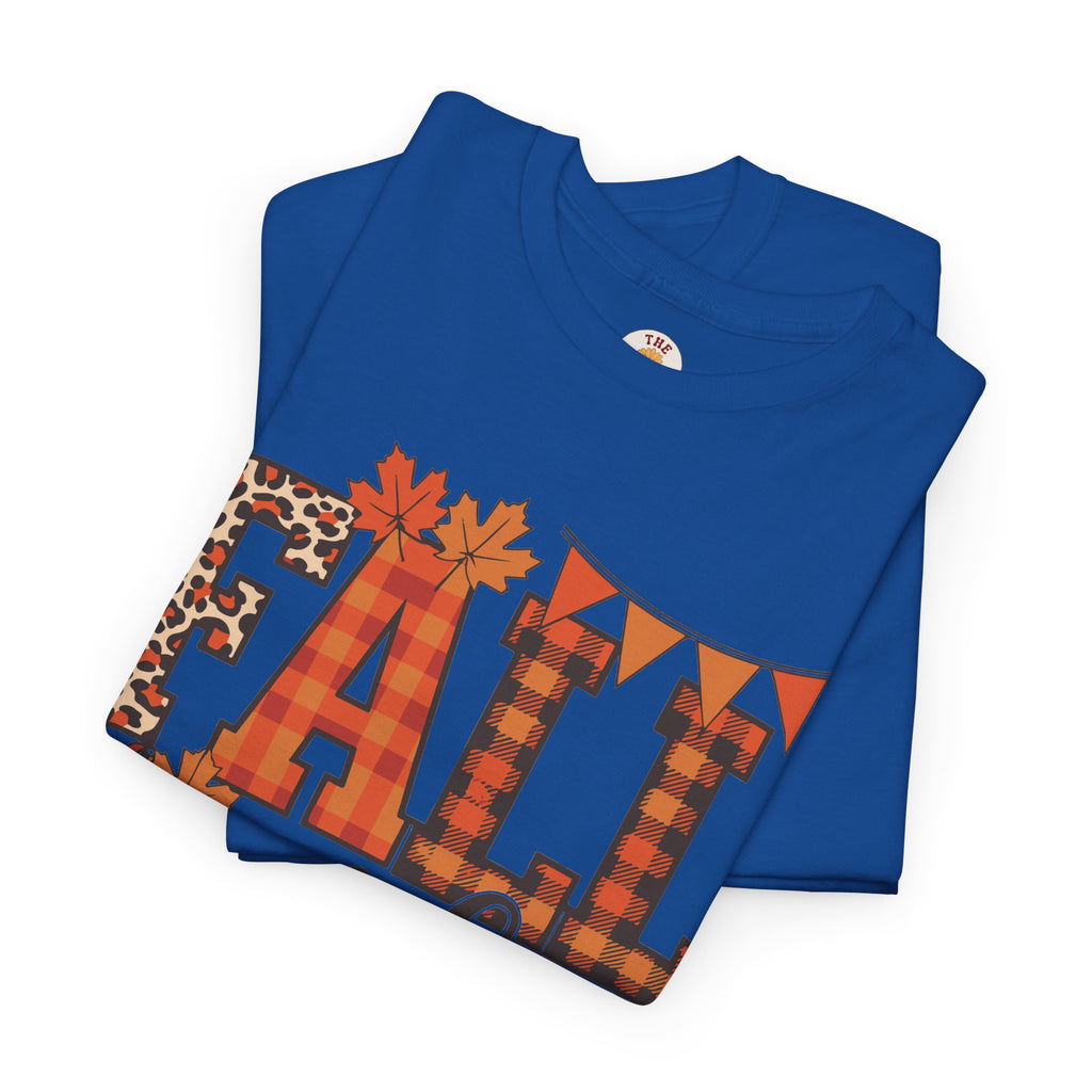Fall Vibes T-Shirt — Pumpkin Plaid & Leopard Autumn Graphic Tee