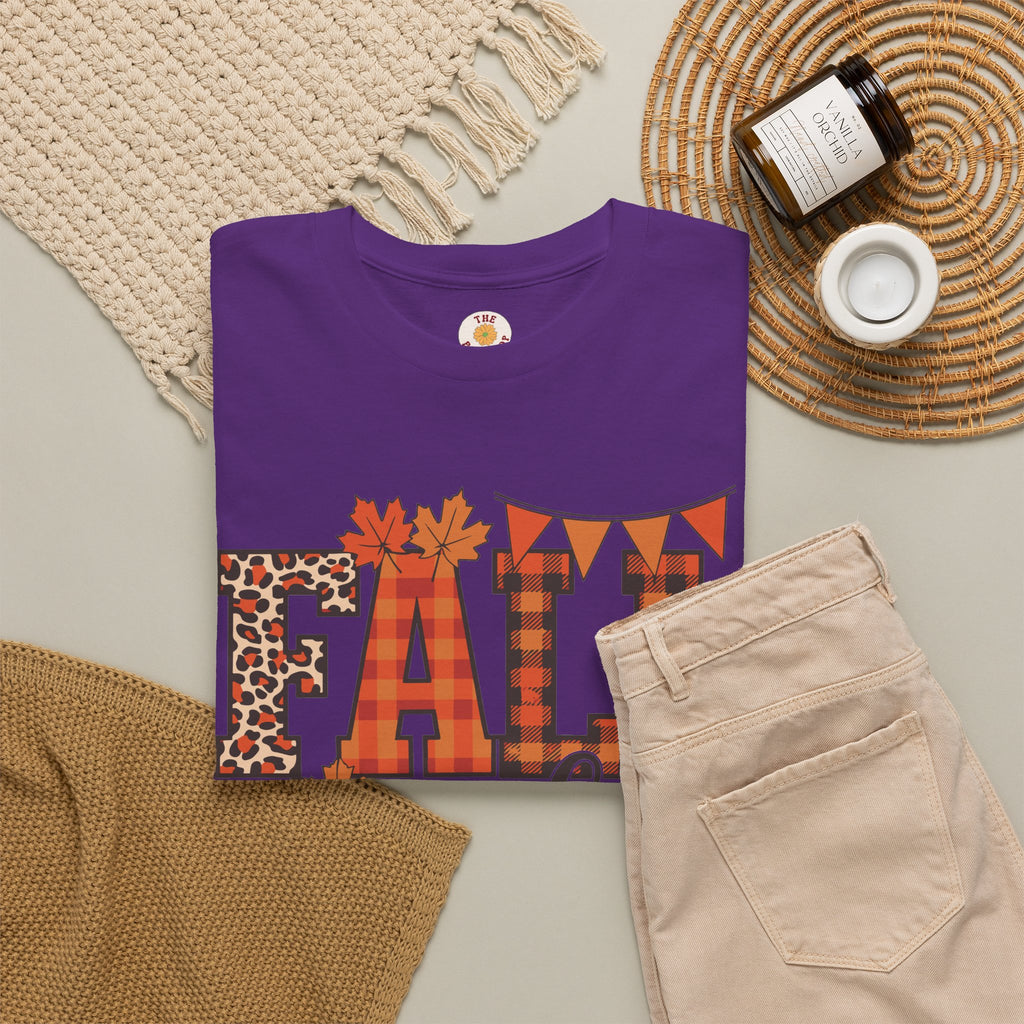 Fall Vibes T-Shirt — Pumpkin Plaid & Leopard Autumn Graphic Tee