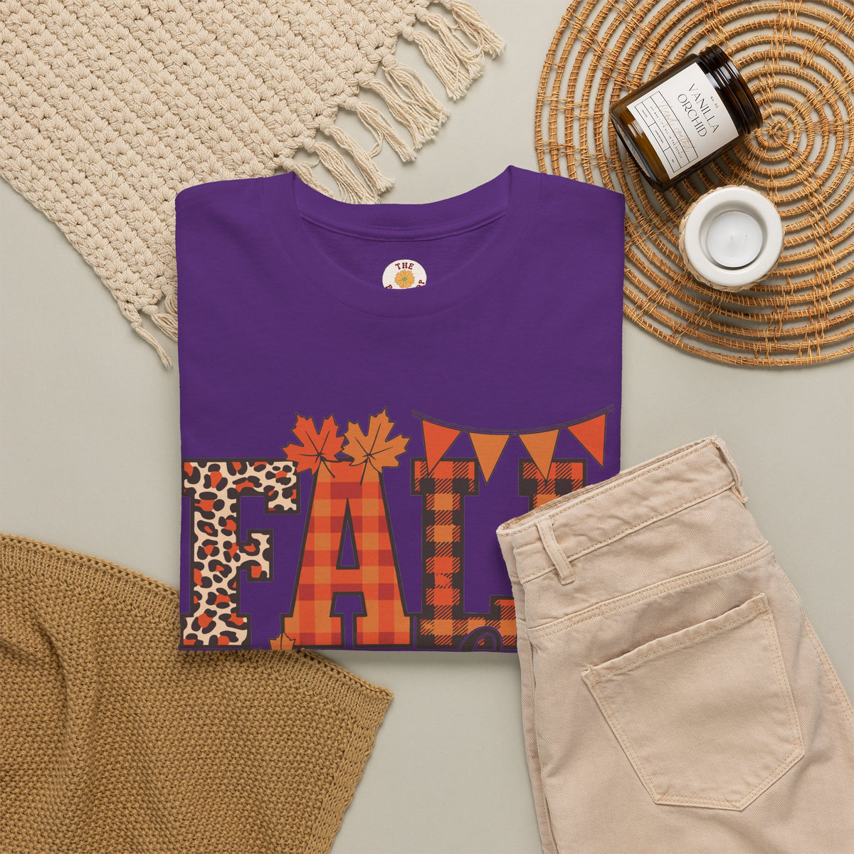 Fall Vibes T-Shirt — Pumpkin Plaid & Leopard Autumn Graphic Tee
