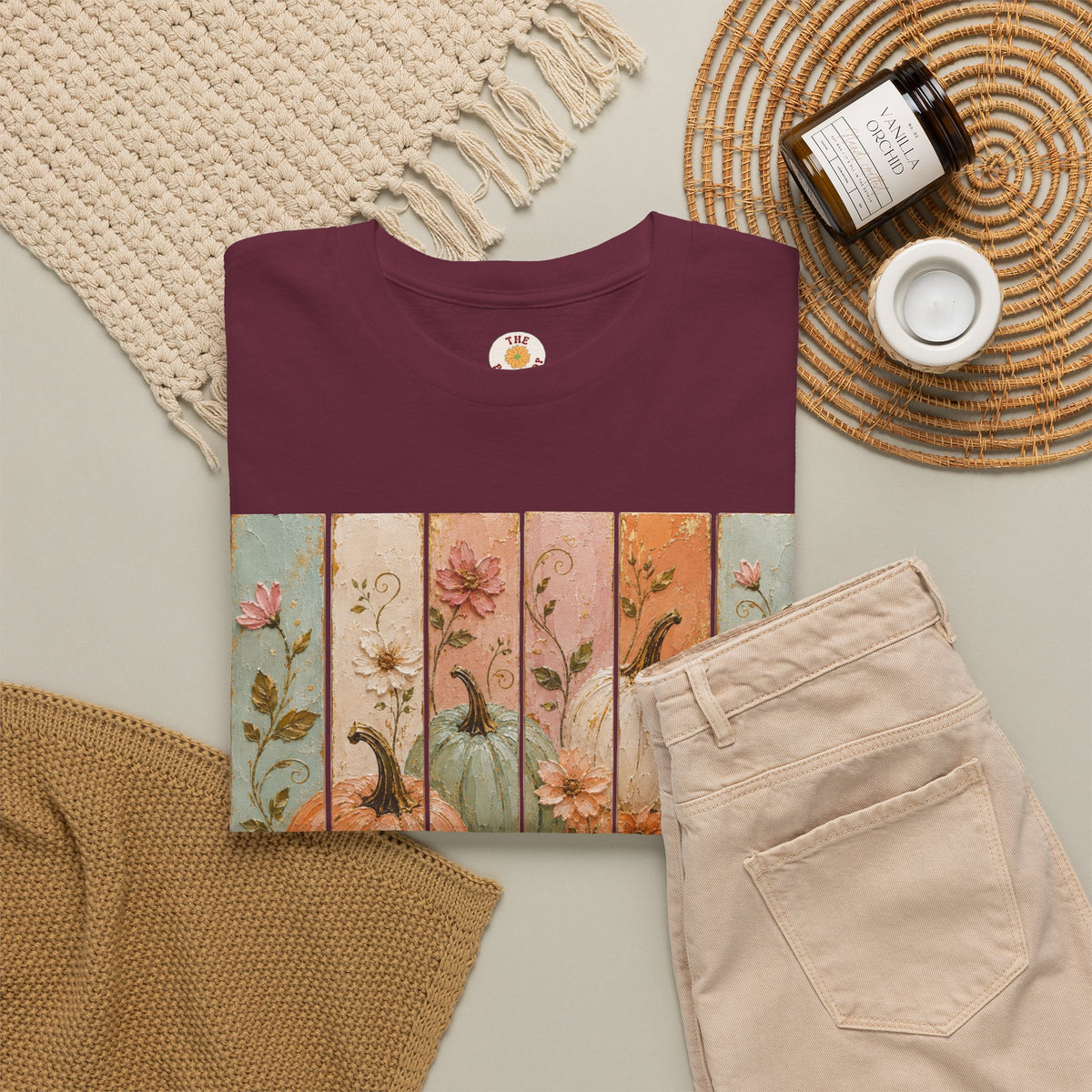 Pumpkin Patch Plank Graphic Tee — Vintage Floral Fall Shirt