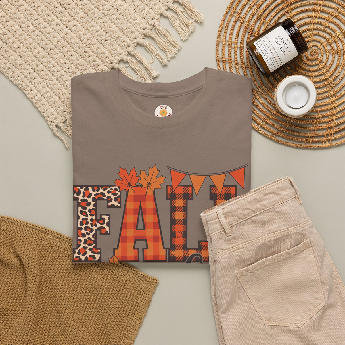 Fall Vibes T-Shirt — Pumpkin Plaid & Leopard Autumn Graphic Tee