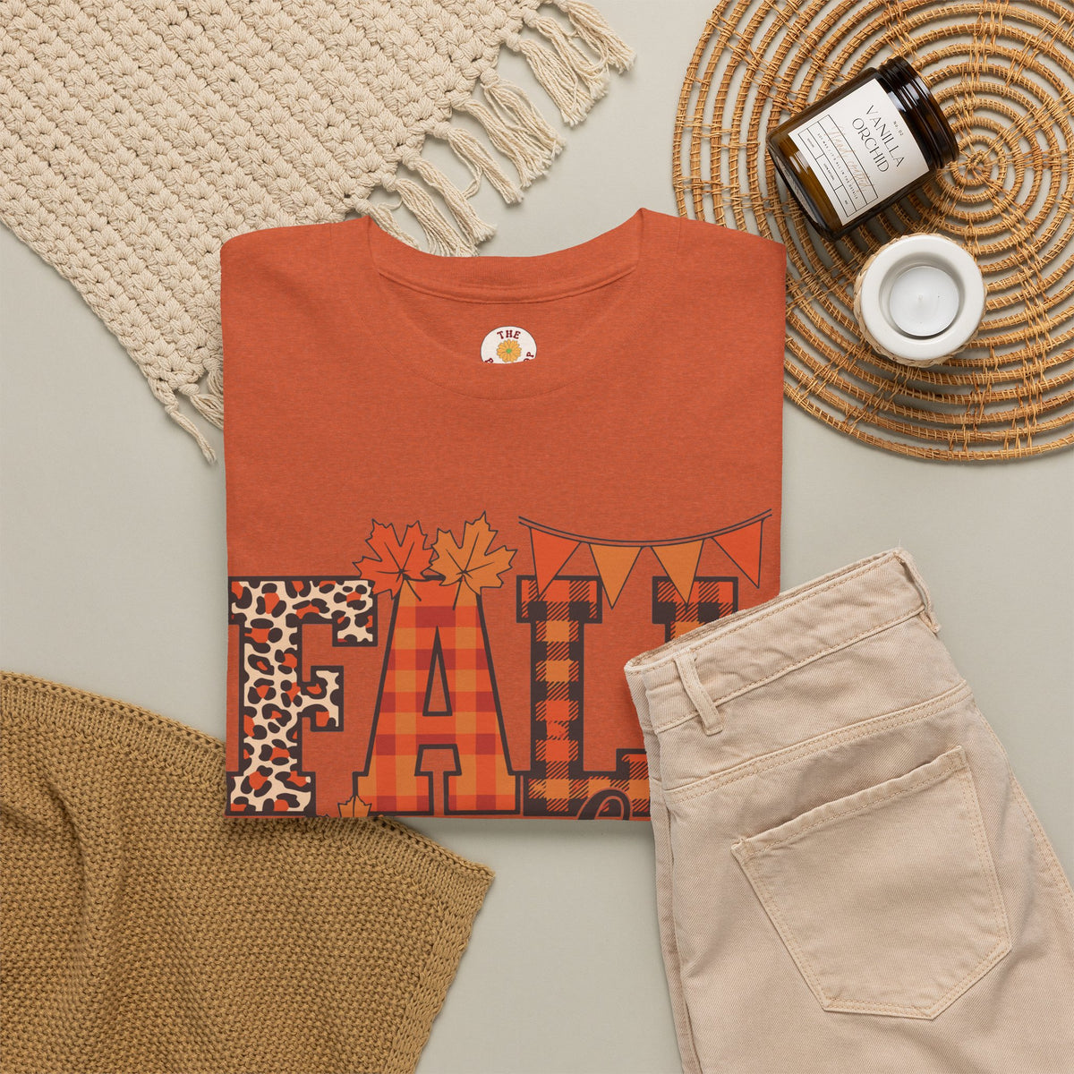 Fall Vibes T-Shirt — Pumpkin Plaid & Leopard Autumn Graphic Tee