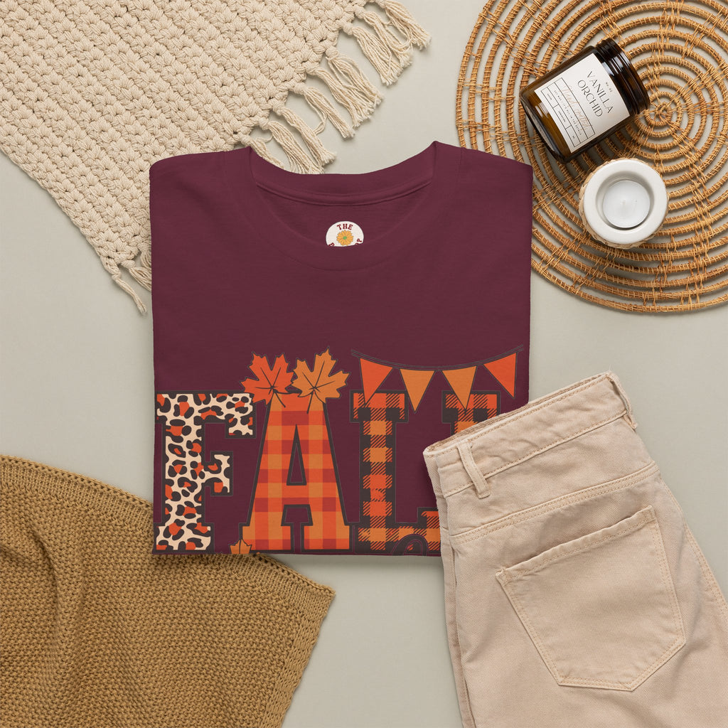 Fall Vibes T-Shirt — Pumpkin Plaid & Leopard Autumn Graphic Tee