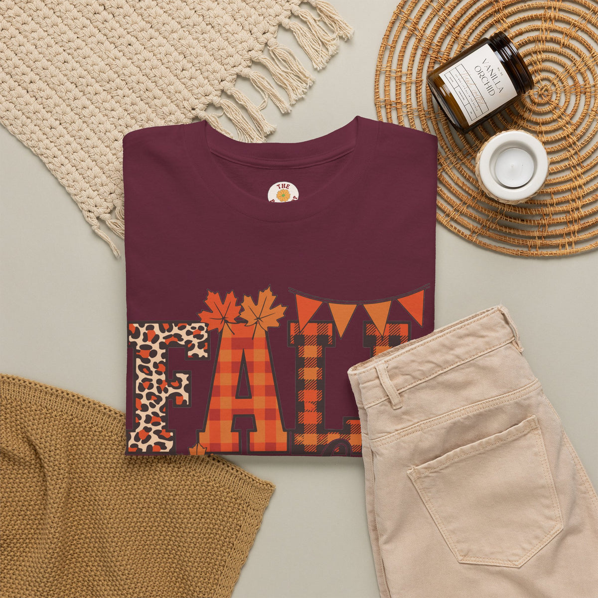 Fall Vibes T-Shirt — Pumpkin Plaid & Leopard Autumn Graphic Tee