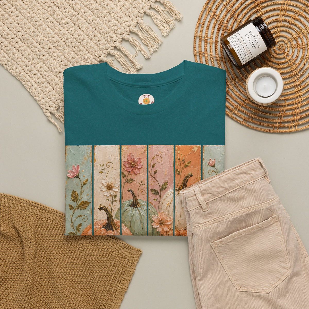 Pumpkin Patch Plank Graphic Tee — Vintage Floral Fall Shirt
