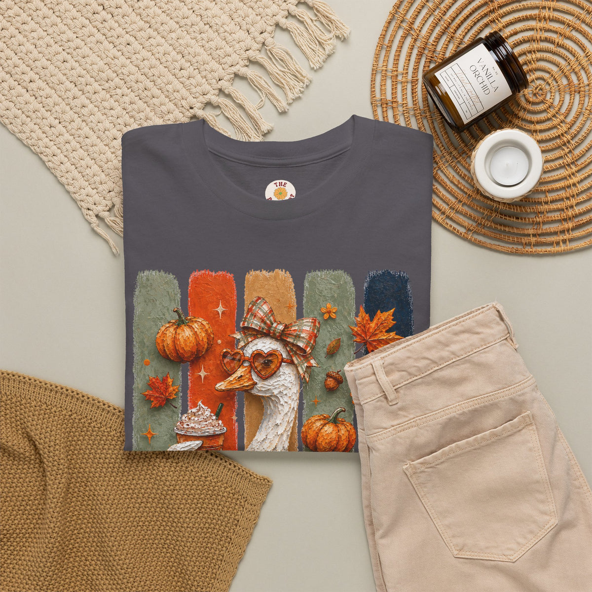 Autumn Goose Tee — Cute Fall Pumpkin & Leaves Thanksgiving Shirt