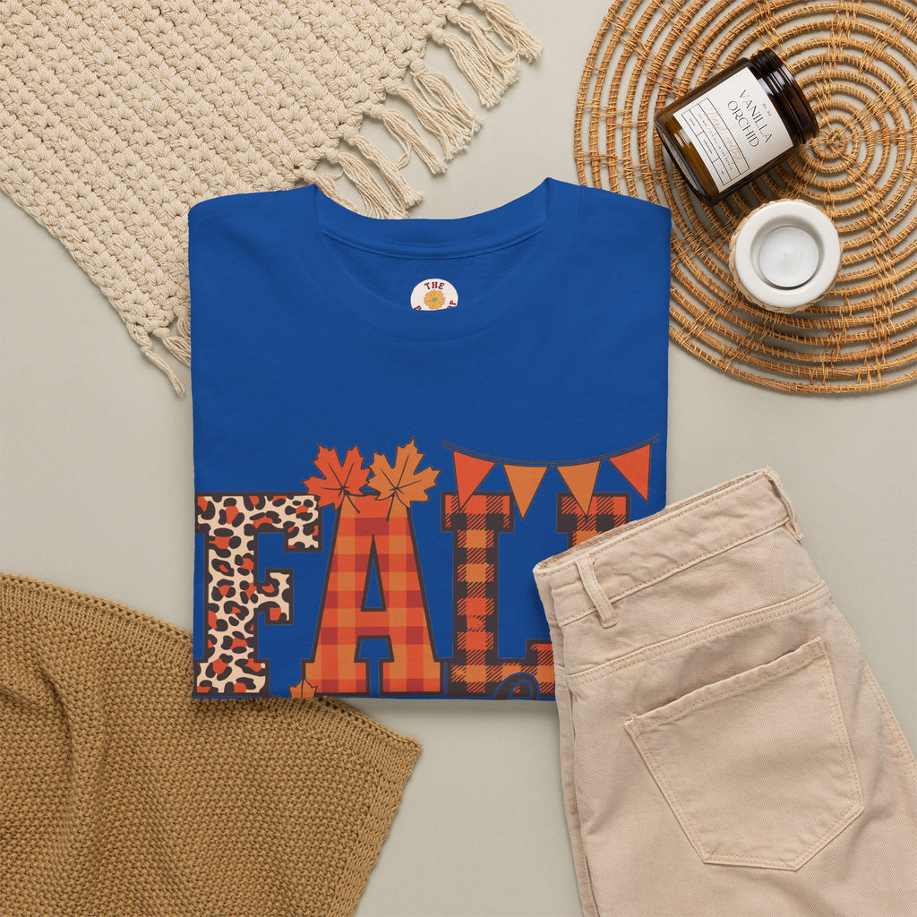 Fall Vibes T-Shirt — Pumpkin Plaid & Leopard Autumn Graphic Tee