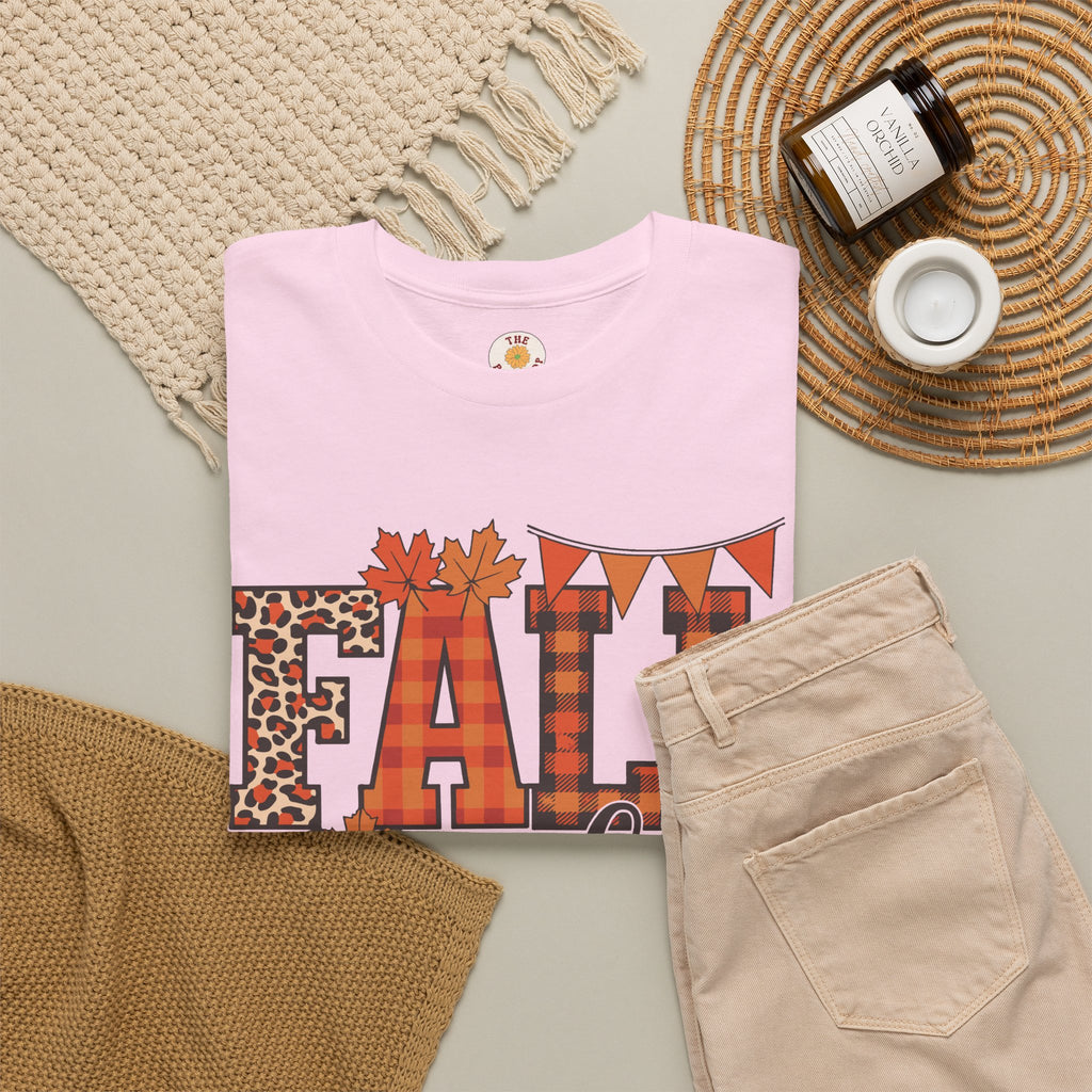 Fall Vibes T-Shirt — Pumpkin Plaid & Leopard Autumn Graphic Tee