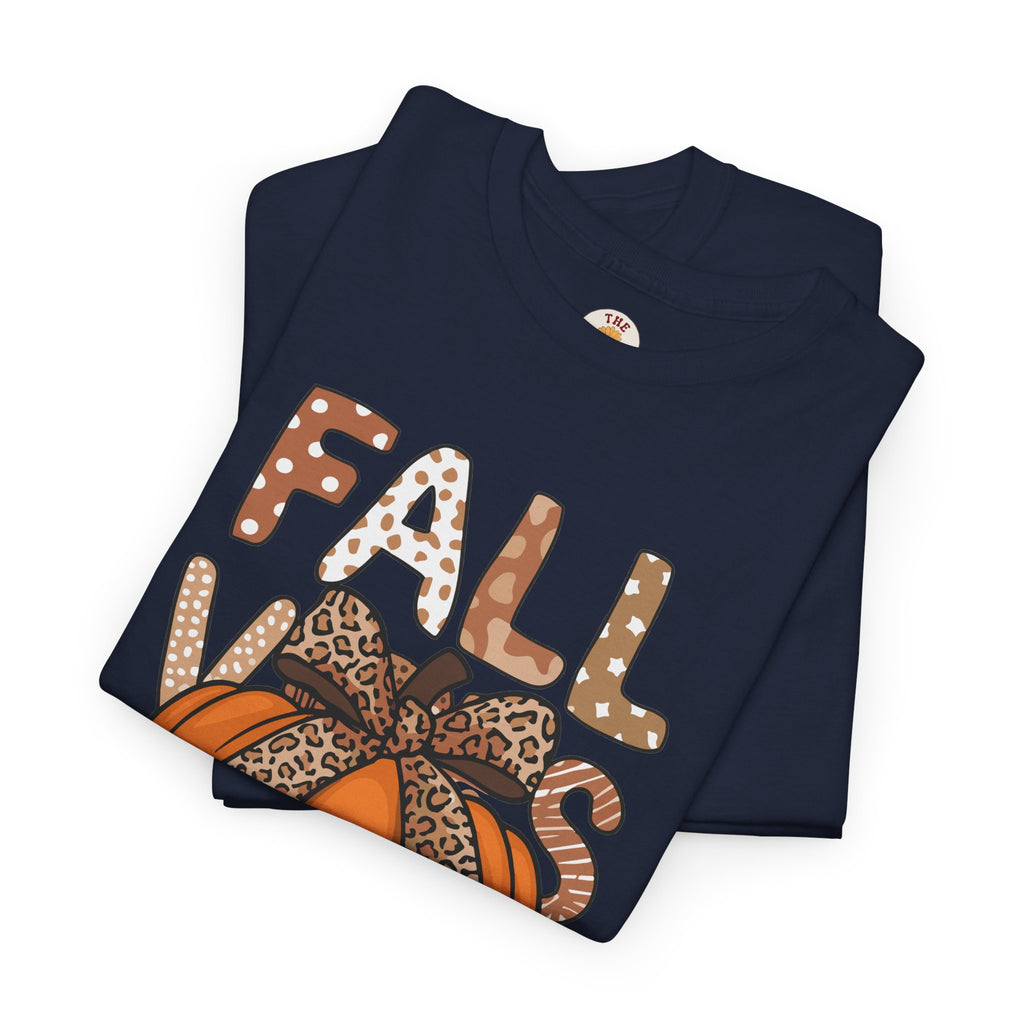 Fall Vibes Pumpkin Tee — Leopard Bow Autumn Graphic T-Shirt