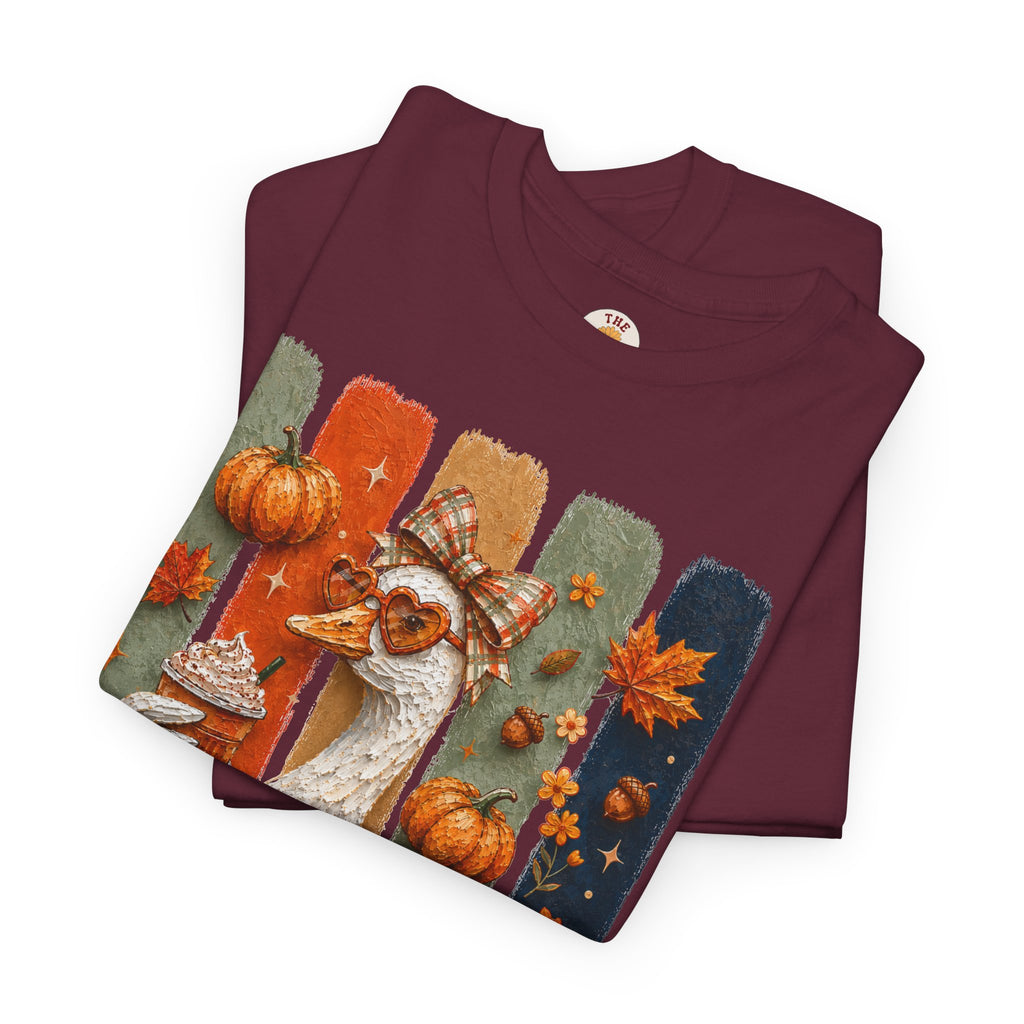 Autumn Goose Tee — Cute Fall Pumpkin & Leaves Thanksgiving Shirt