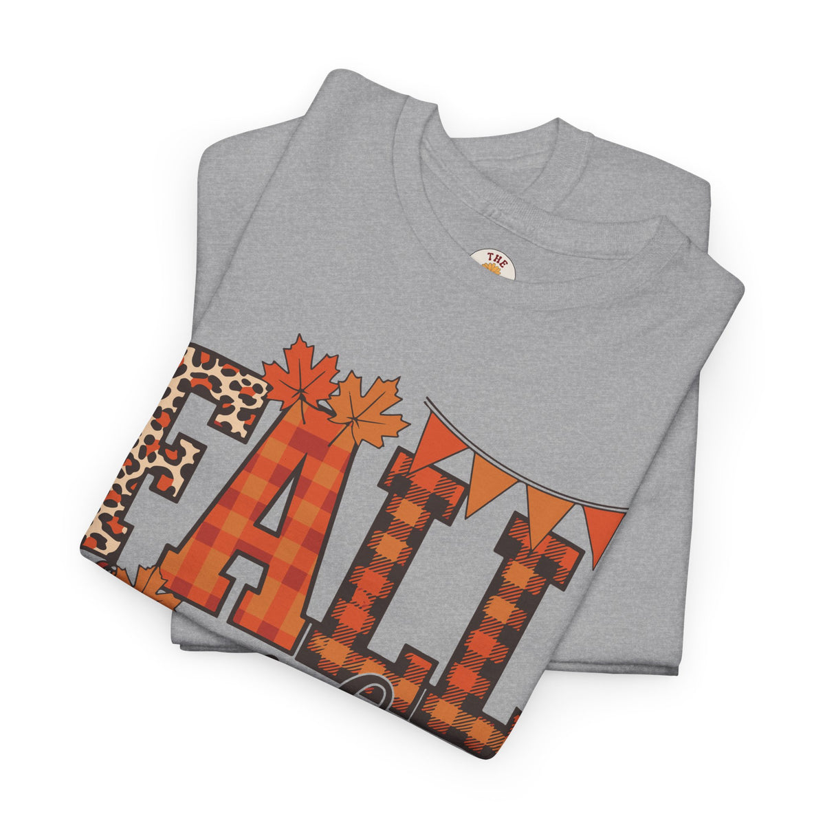 Fall Vibes T-Shirt — Pumpkin Plaid & Leopard Autumn Graphic Tee