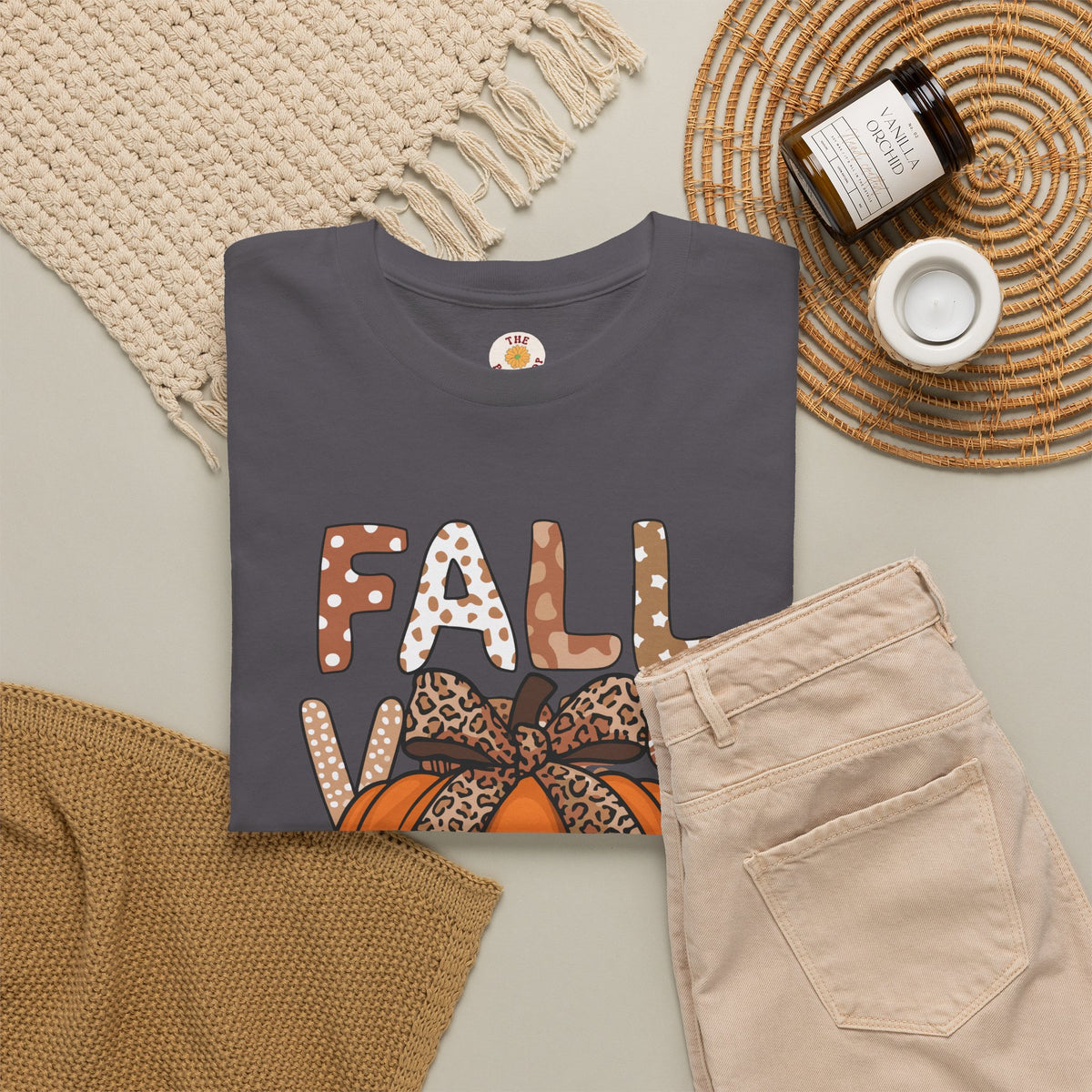 Fall Vibes Pumpkin Tee — Leopard Bow Autumn Graphic T-Shirt