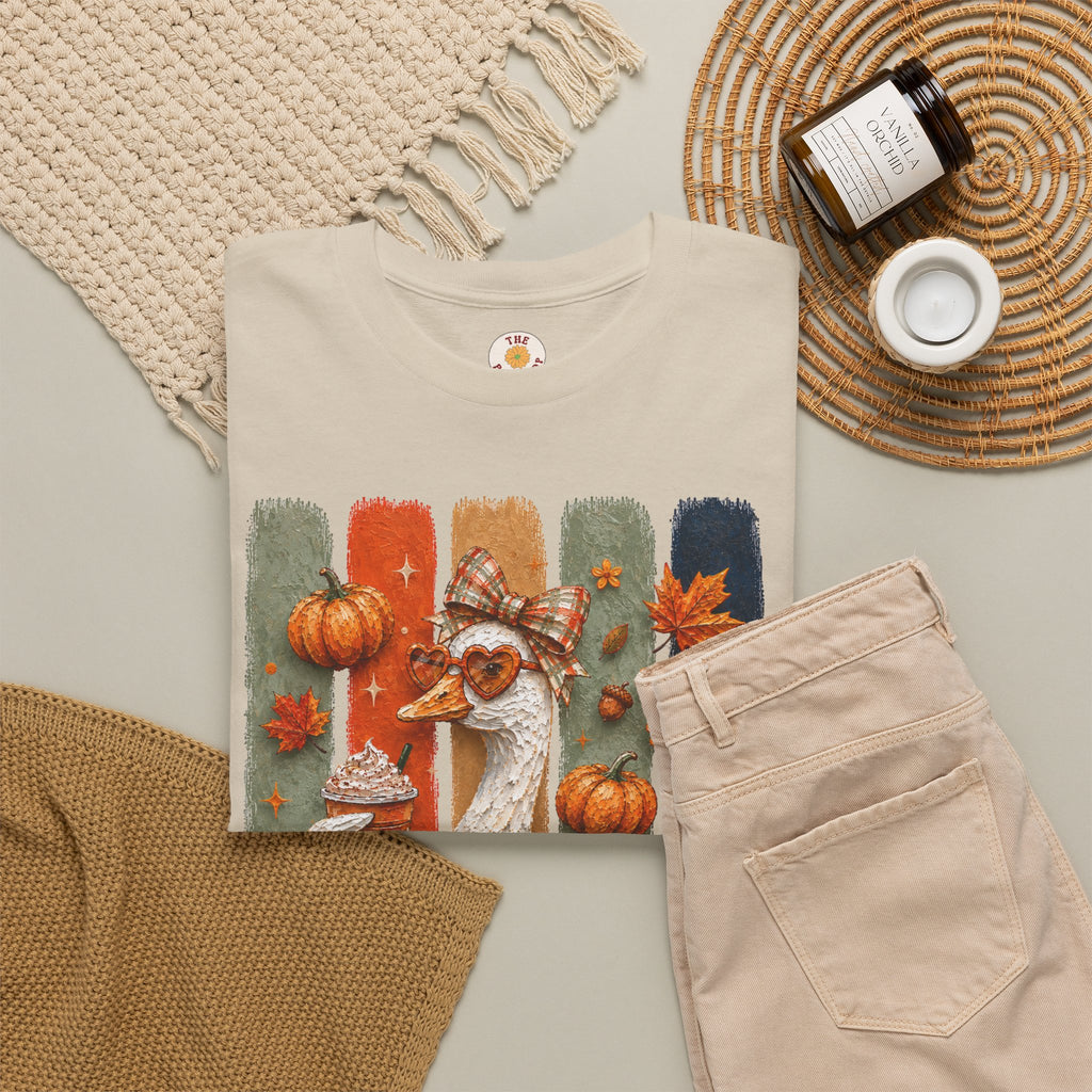 Autumn Goose Tee — Cute Fall Pumpkin & Leaves Thanksgiving Shirt
