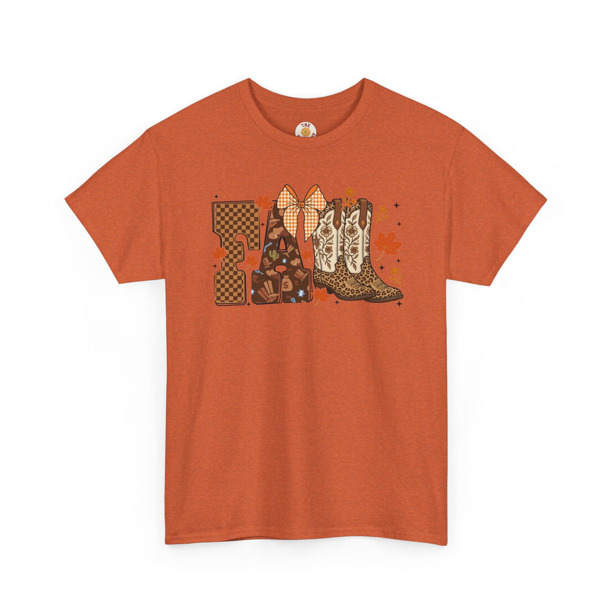 Fall Cowgirl Tee — 'Fall' Boot & Leaf Graphic T-Shirt
