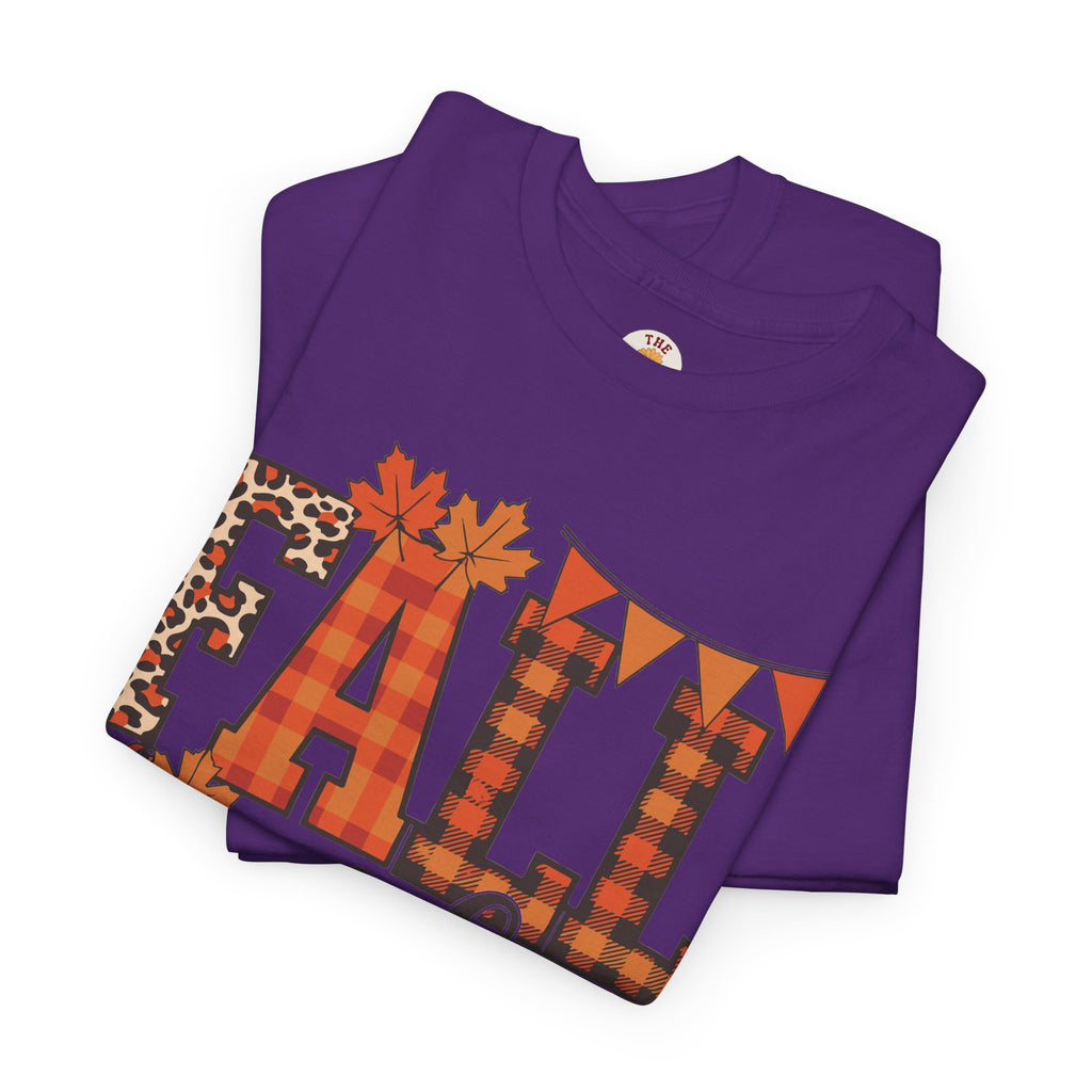 Fall Vibes T-Shirt — Pumpkin Plaid & Leopard Autumn Graphic Tee
