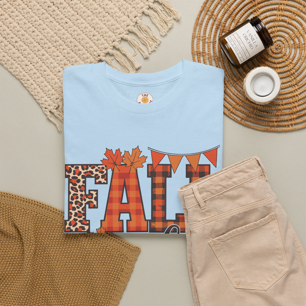 Fall Vibes T-Shirt — Pumpkin Plaid & Leopard Autumn Graphic Tee
