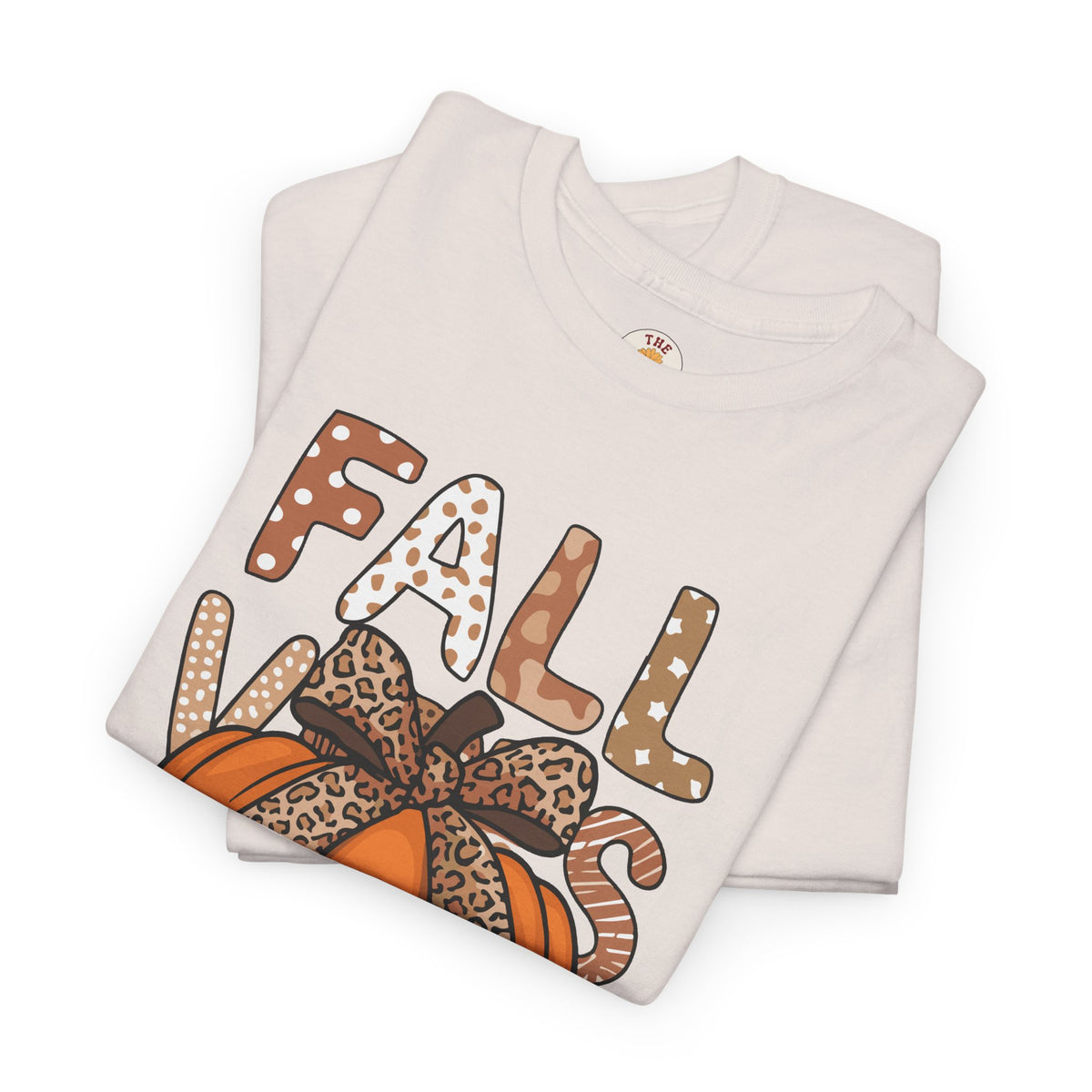Fall Vibes Pumpkin Tee — Leopard Bow Autumn Graphic T-Shirt