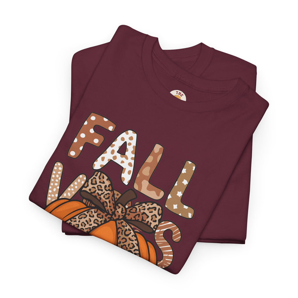 Fall Vibes Pumpkin Tee — Leopard Bow Autumn Graphic T-Shirt