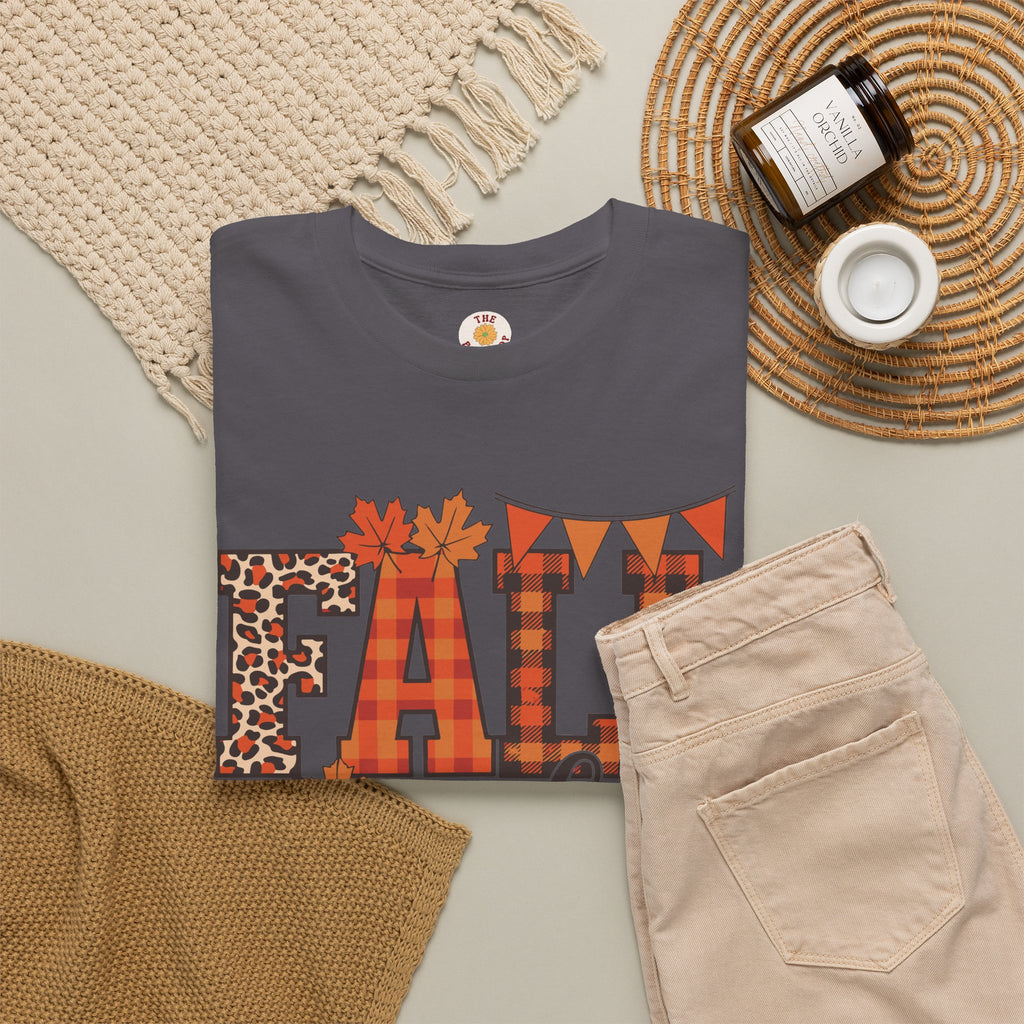 Fall Vibes T-Shirt — Pumpkin Plaid & Leopard Autumn Graphic Tee