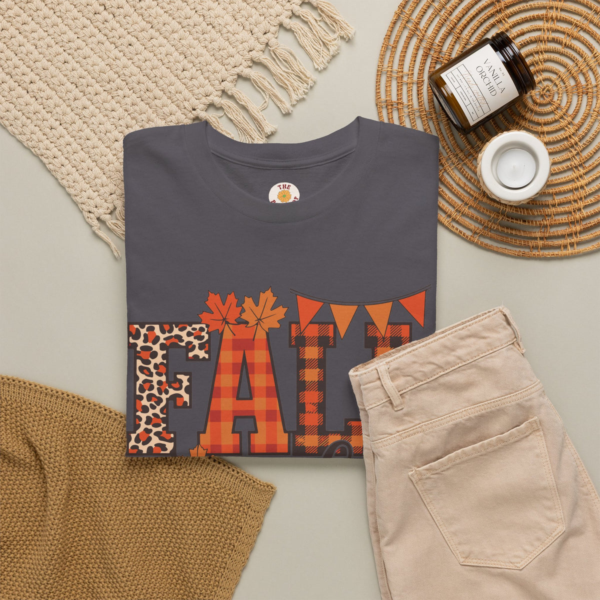 Fall Vibes T-Shirt — Pumpkin Plaid & Leopard Autumn Graphic Tee