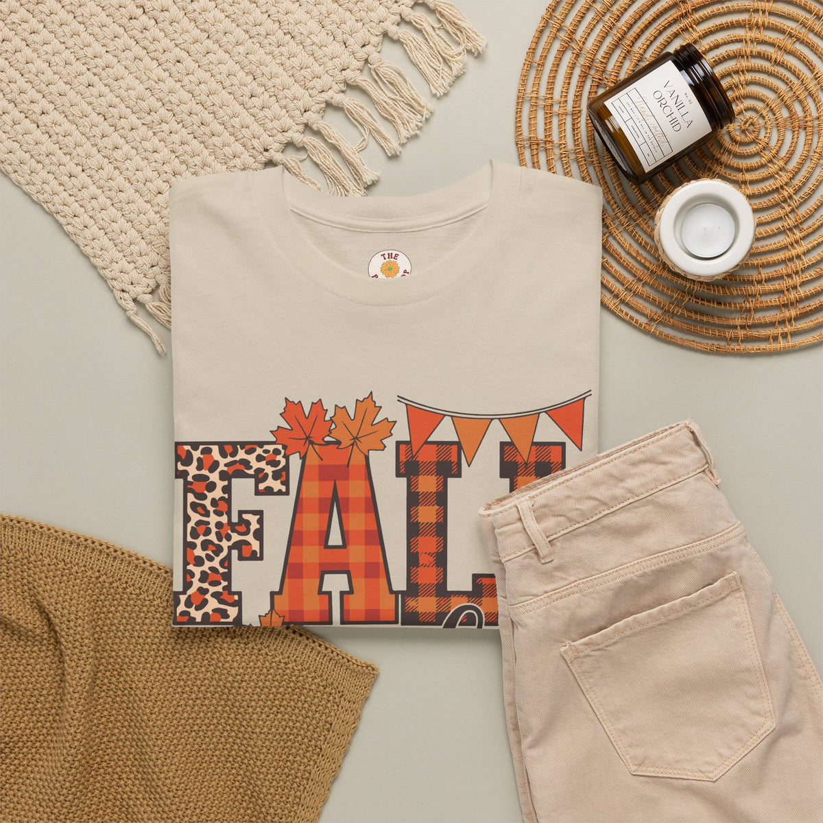Fall Vibes T-Shirt — Pumpkin Plaid & Leopard Autumn Graphic Tee
