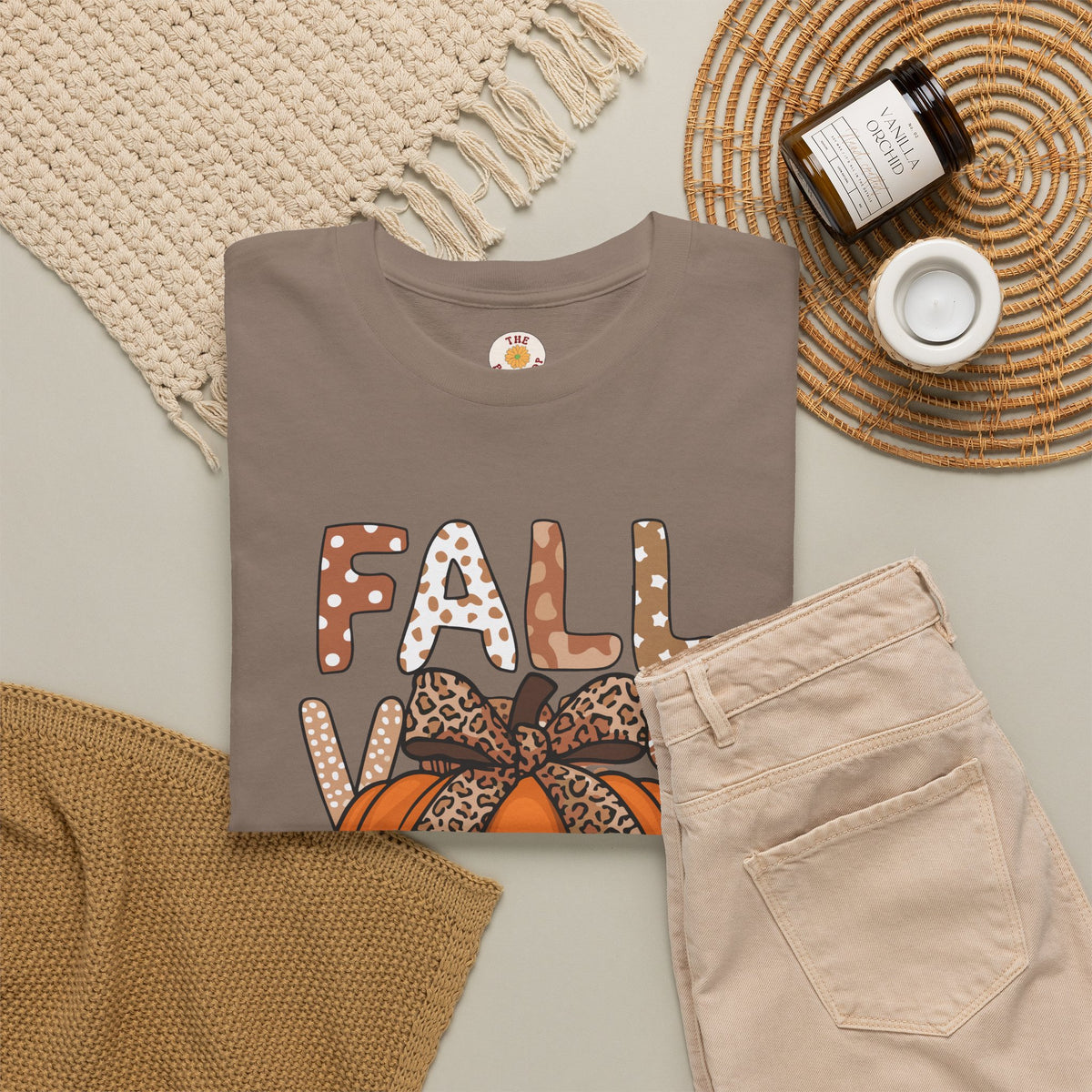 Fall Vibes Pumpkin Tee — Leopard Bow Autumn Graphic T-Shirt