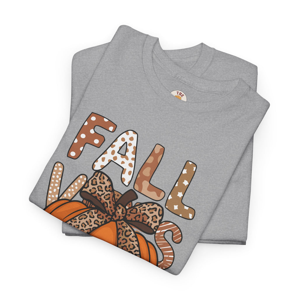 Fall Vibes Pumpkin Tee — Leopard Bow Autumn Graphic T-Shirt