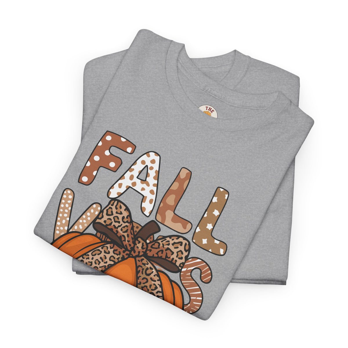 Fall Vibes Pumpkin Tee — Leopard Bow Autumn Graphic T-Shirt