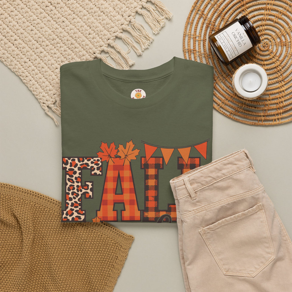 Fall Vibes T-Shirt — Pumpkin Plaid & Leopard Autumn Graphic Tee