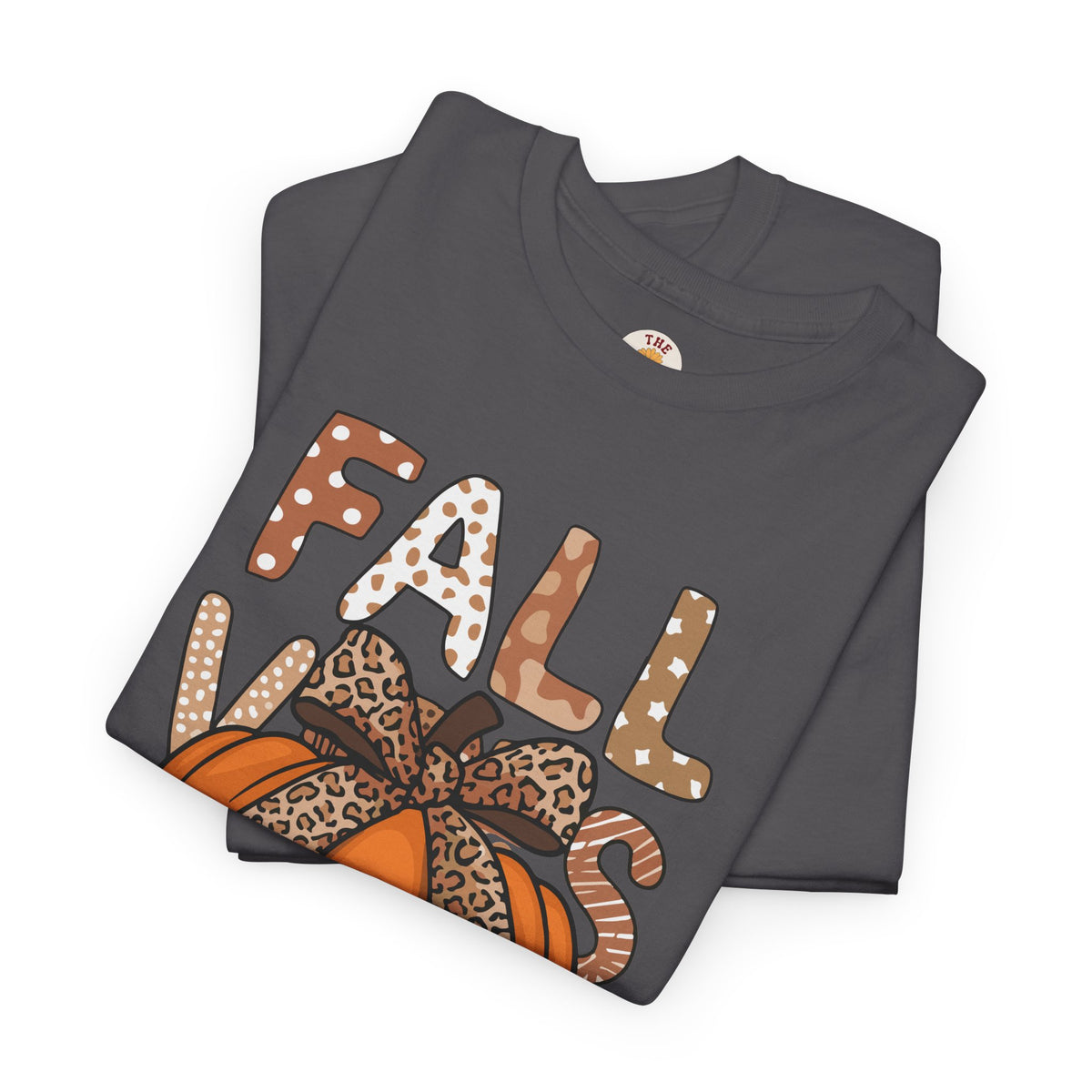 Fall Vibes Pumpkin Tee — Leopard Bow Autumn Graphic T-Shirt
