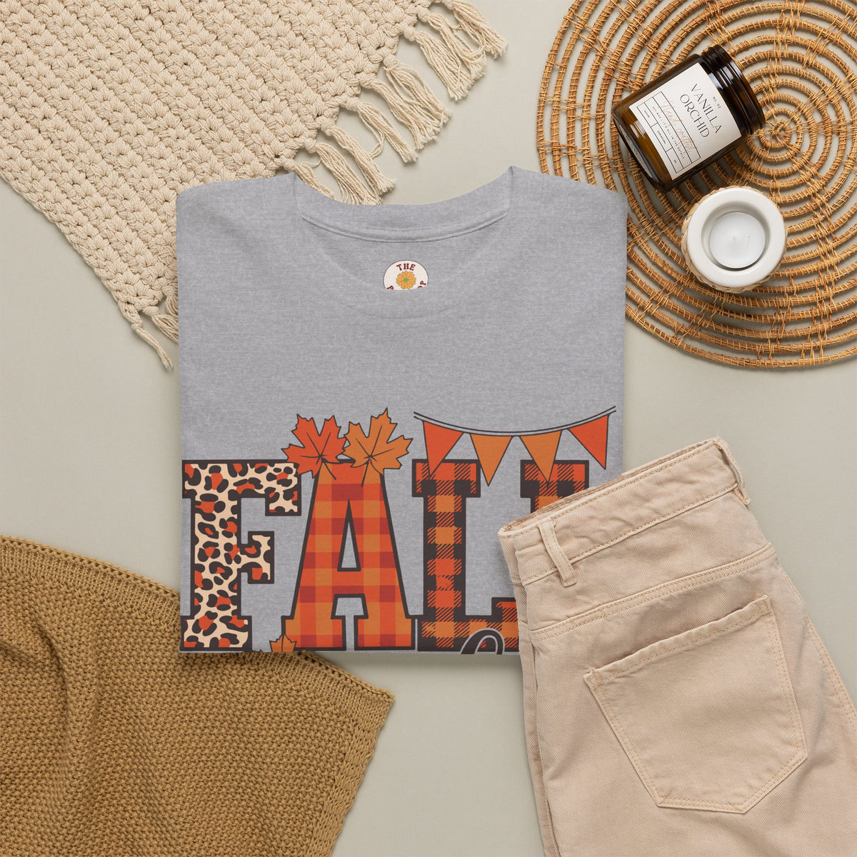 Fall Vibes T-Shirt — Pumpkin Plaid & Leopard Autumn Graphic Tee