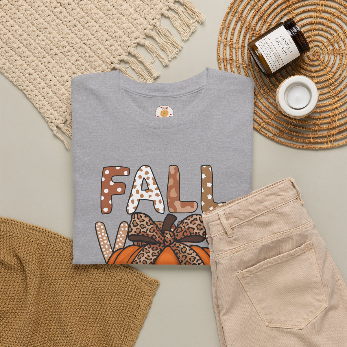 Fall Vibes Pumpkin Tee — Leopard Bow Autumn Graphic T-Shirt