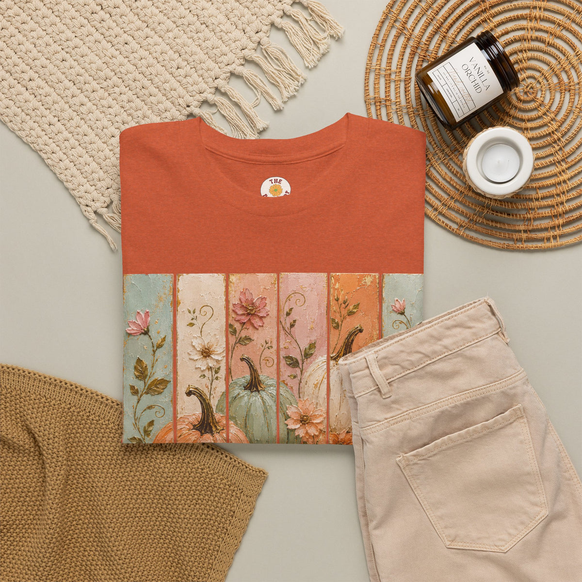 Pumpkin Patch Plank Graphic Tee — Vintage Floral Fall Shirt