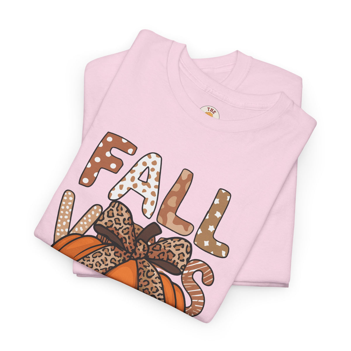 Fall Vibes Pumpkin Tee — Leopard Bow Autumn Graphic T-Shirt