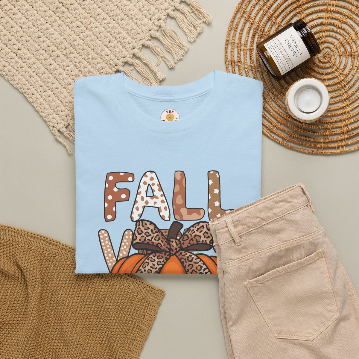 Fall Vibes Pumpkin Tee — Leopard Bow Autumn Graphic T-Shirt
