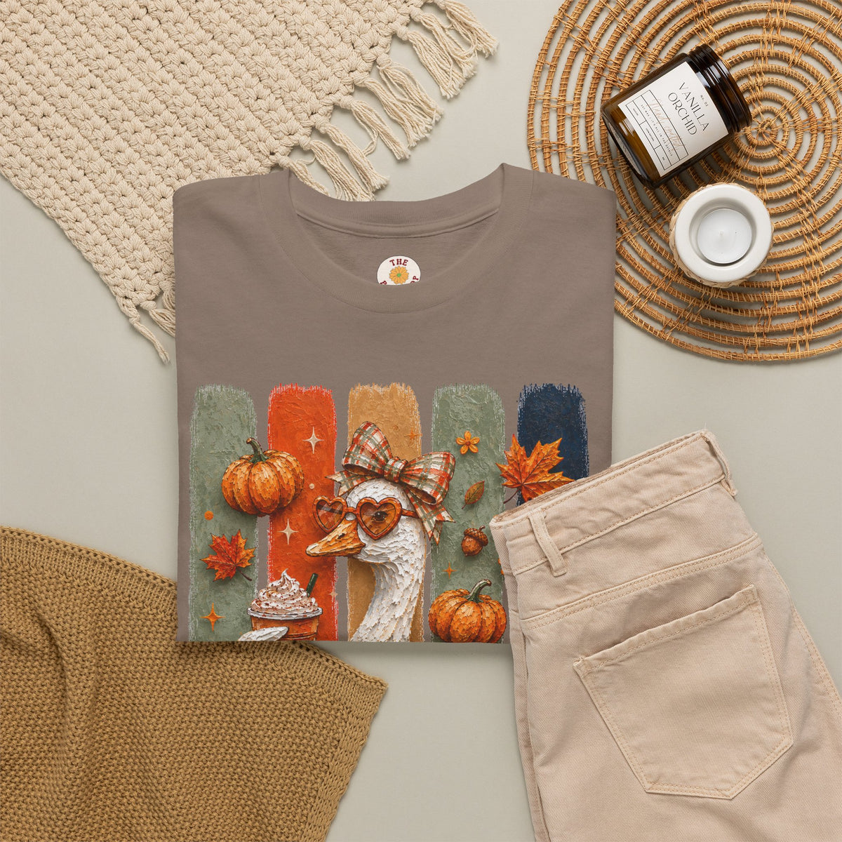 Autumn Goose Tee — Cute Fall Pumpkin & Leaves Thanksgiving Shirt
