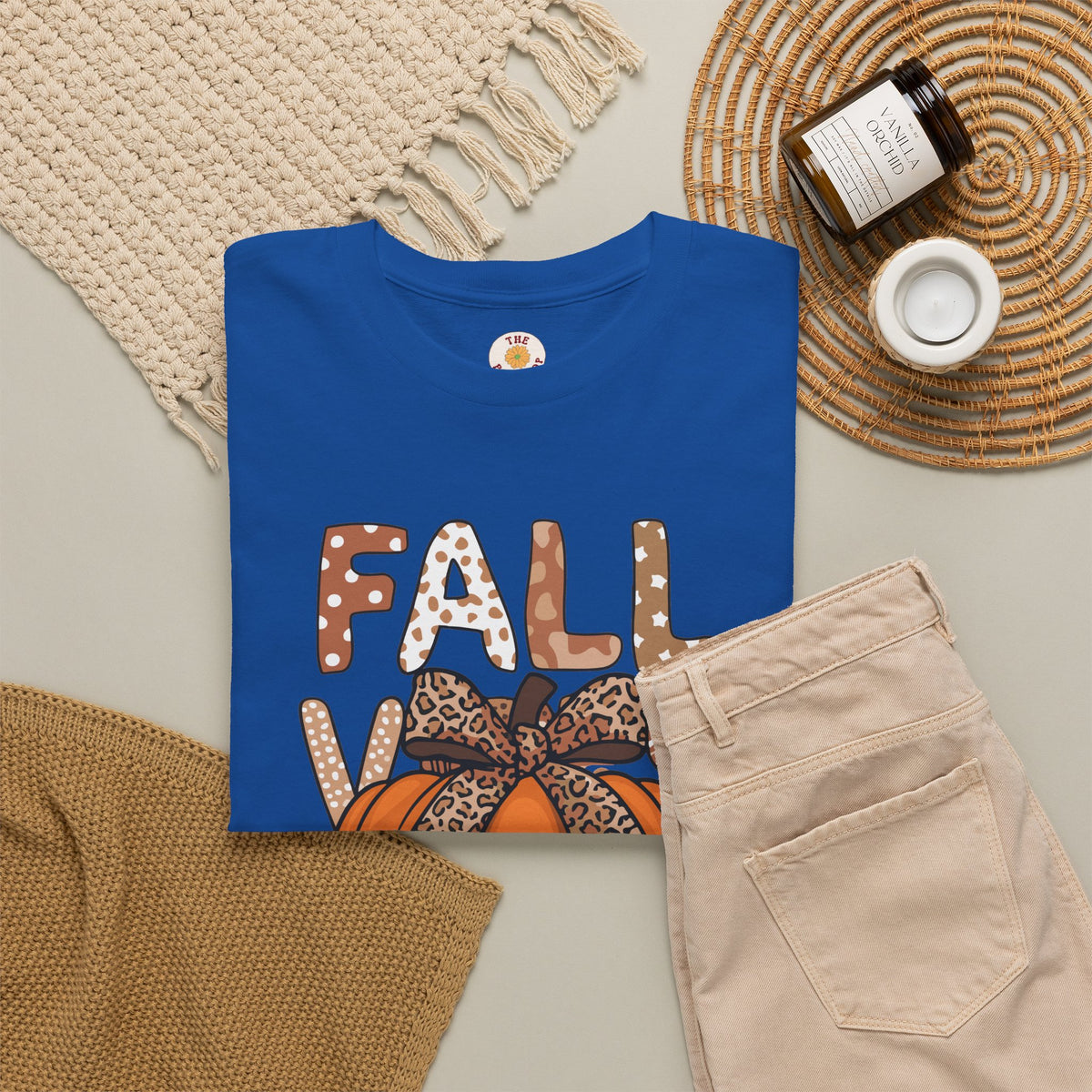 Fall Vibes Pumpkin Tee — Leopard Bow Autumn Graphic T-Shirt